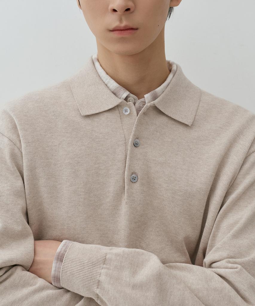 MUSINSA STANDARD Washable Supima Cotton Long Sleeve Knitted Polo Shirt [Oatmeal]