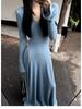 2026 New French Knitwear Coat Dress - Women's Spring Design, Waist-Cinching, Fitted, Long Dress