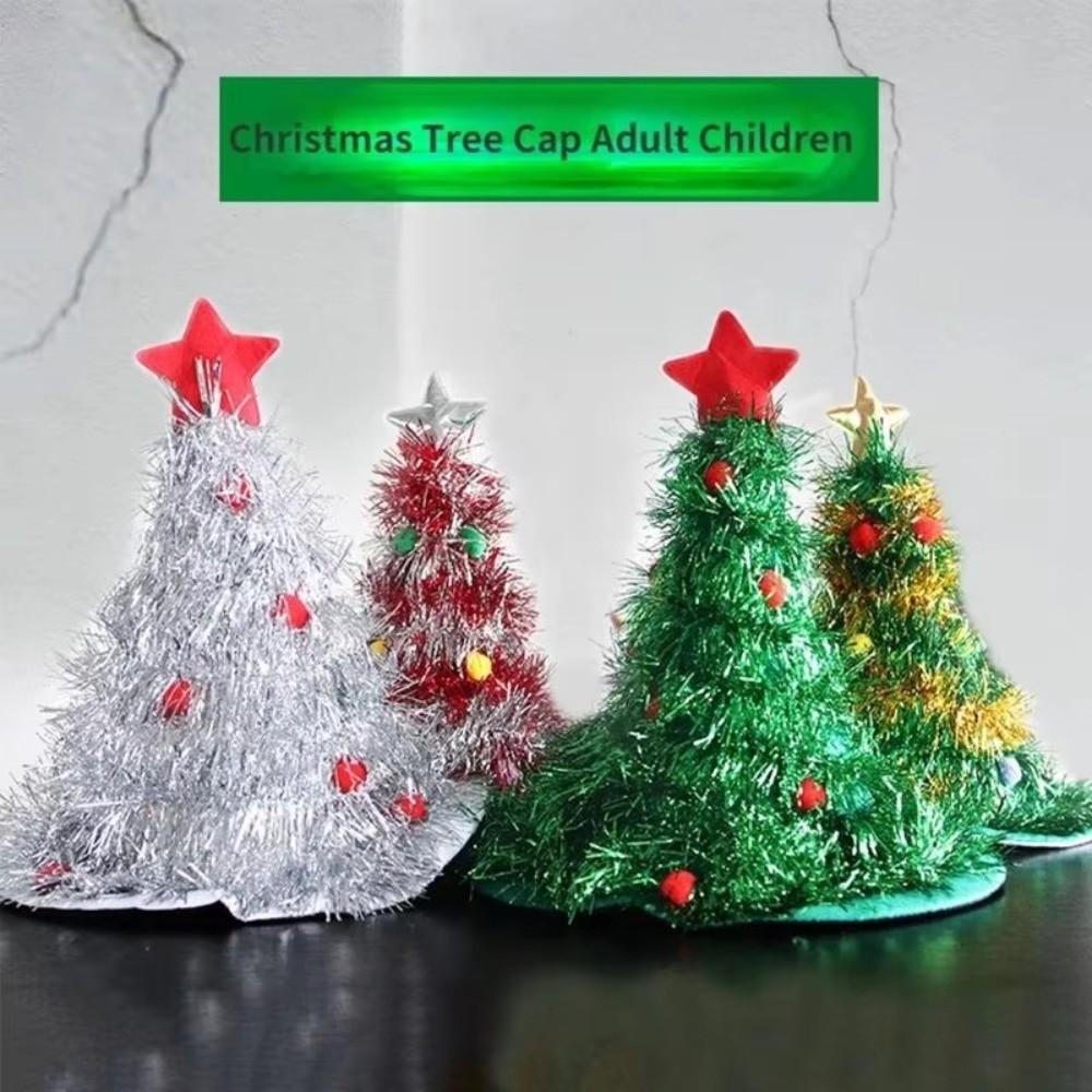 Shiny Tinsel Colorful Poms Christmas Tree Hat Role-Playing Costume Hat  Photo Props