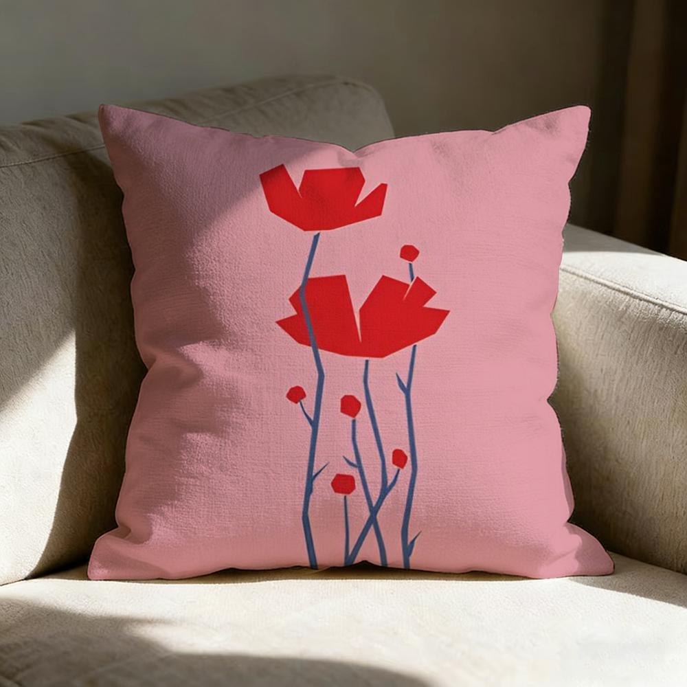 Colorful Flower Illustration Print Pillow Case Pillowcase, Double-Sided Printed, Sofa Cushion, Bedroom Headboard Pillow