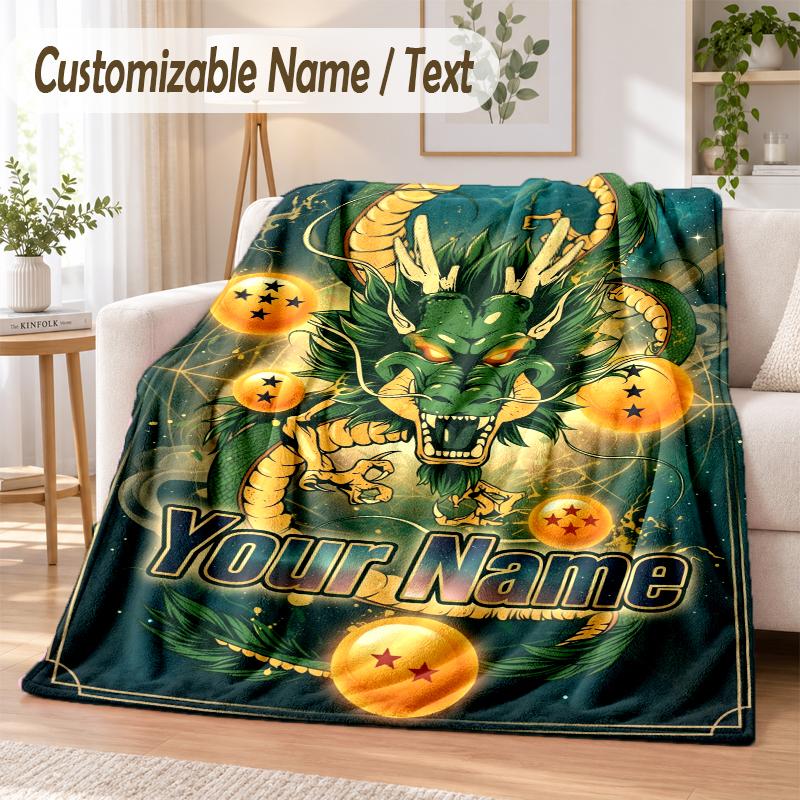 Manta de Franela Personalizada con Nombre de Dragon Ball Suave y Cálida para Sofá, Cama, Uso en Interiores del Hogar