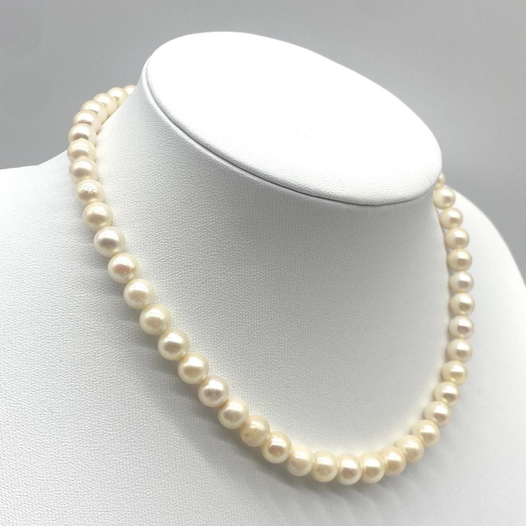 High-Luster Akoya Pearl Necklace Genuine Jewelry Pink Beige Approx. 38 Cm / Approx. 7.0 Mm–8.0 Mm / 32.6 G Silver Hardware
