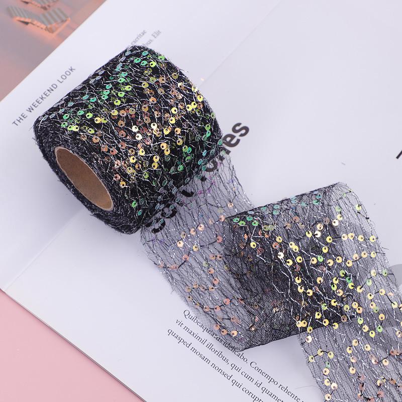 

6cm 10Yards Organza Tulle Roll Sequin Spiderweb Mesh Tape DIY Wedding Bouquet Chair Sash Table Runner Birthday Party Decoration 6cmx10yard