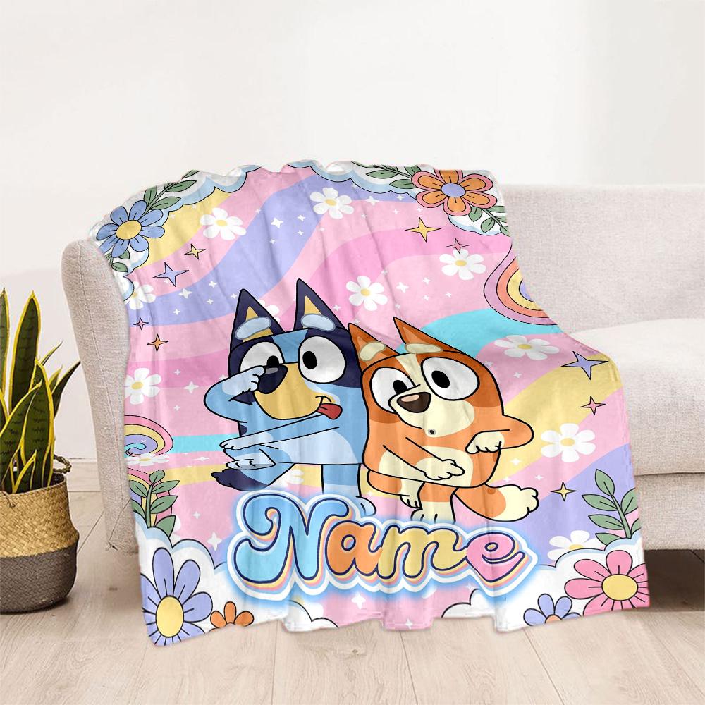 Bluey's Colorful Friends Customize Text Blanket Throw Customizable Blanket Warmthful Decor for Office Bed Chair Sofa Ideal for All Seasons