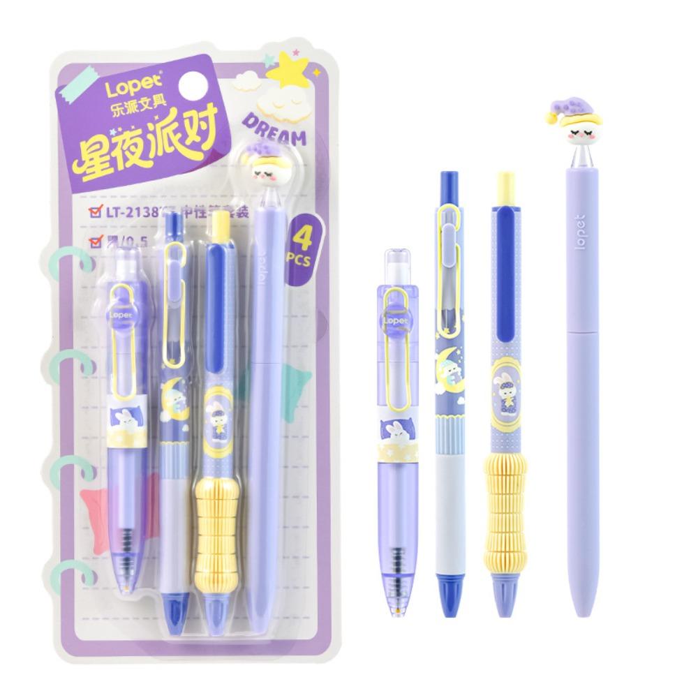 4pcs Cartoon 0.5mm ST Tip Gel Pen Set Black Ink Quick-Drying Ballpoint Pen Neutral Pen Gift