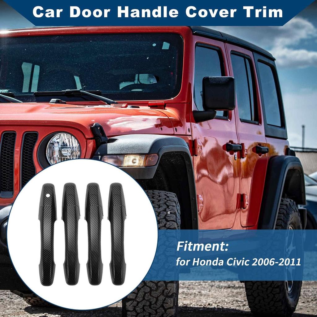 Car Door Handle Cover Trim for Honda Civic 2006-2011 |Side Door Handle Cover| Durable| 1 Set Carbon Fiber Black