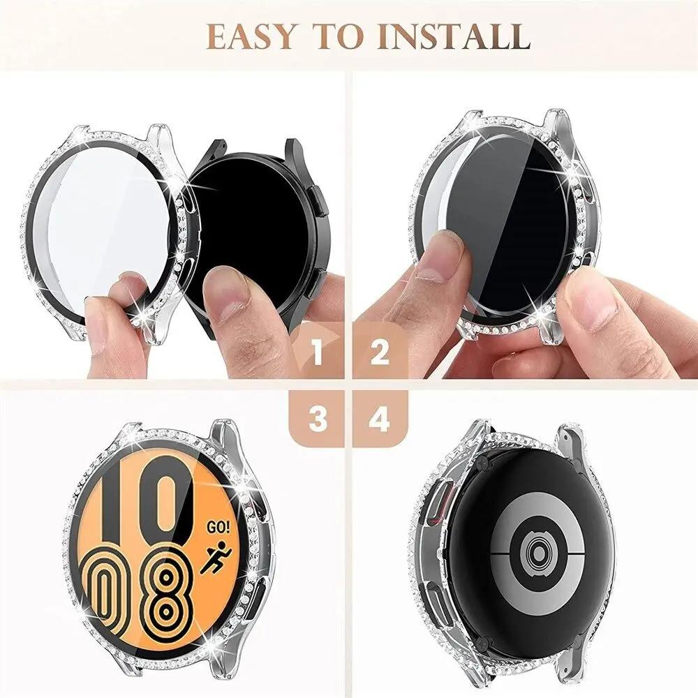 Bling Hülle für Samsung Galaxy Watch 6 40mm 44mm Schutzhülle PC Diamant Strass Bumper+Gehärtetes Glas Displayschutzfolie