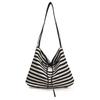 Striped Canvas Bag Lazy Wind Tote Bag Student Large Capacity Casual Shoulder Bag