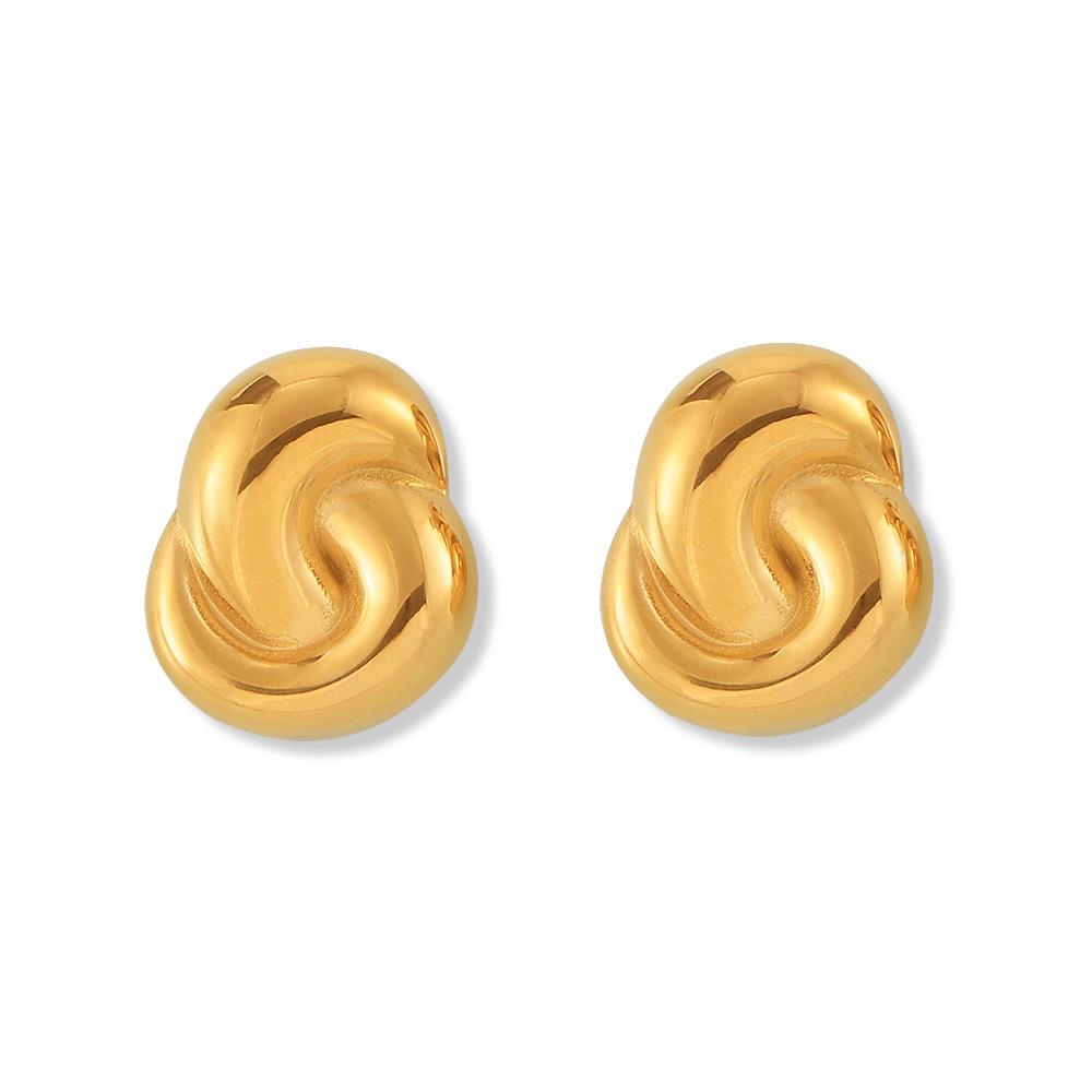 Chic European & American Double-Loop Earrings: Exaggerated 18K Gold Titanium Steel, Summer Non-Fading Design