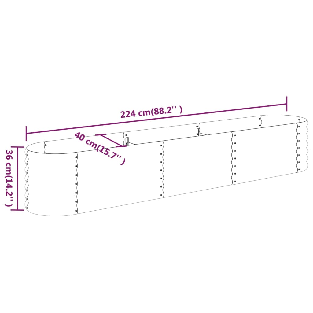 Vidaxl Raised Planter, Powder-Coated Steel, 224X40X36 Cm, Brown