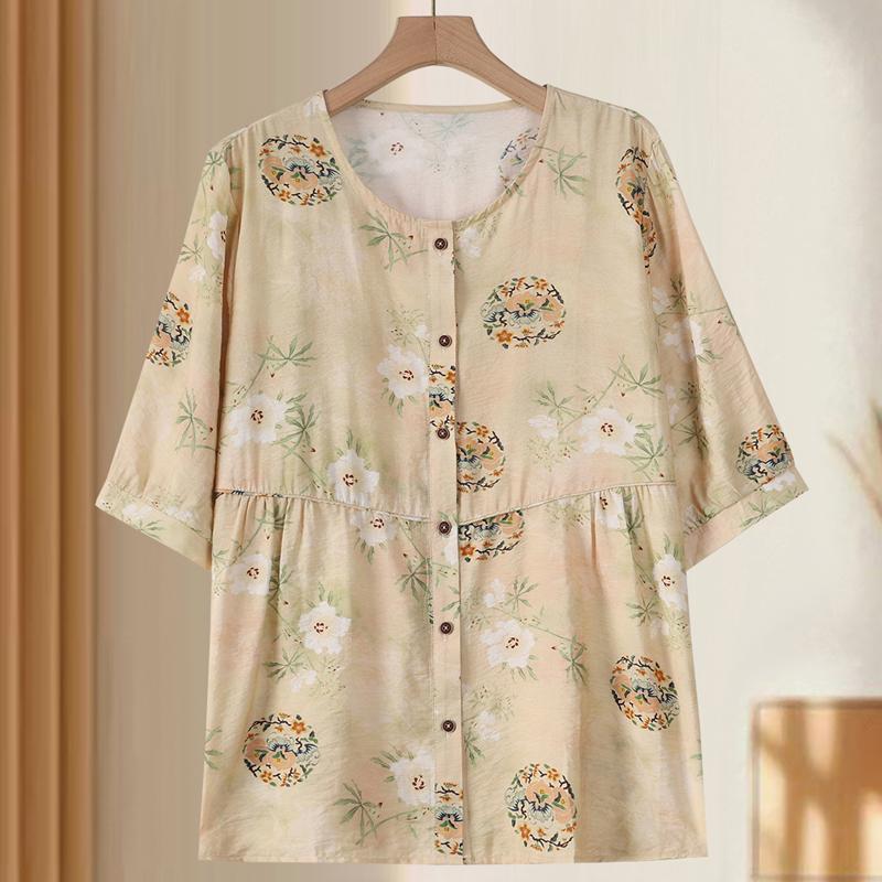 Plus Size 4XL-8XL Summer Casual Blouses Women Tops Loose Vintage Clothes Oversize Half Sleeve Shirt