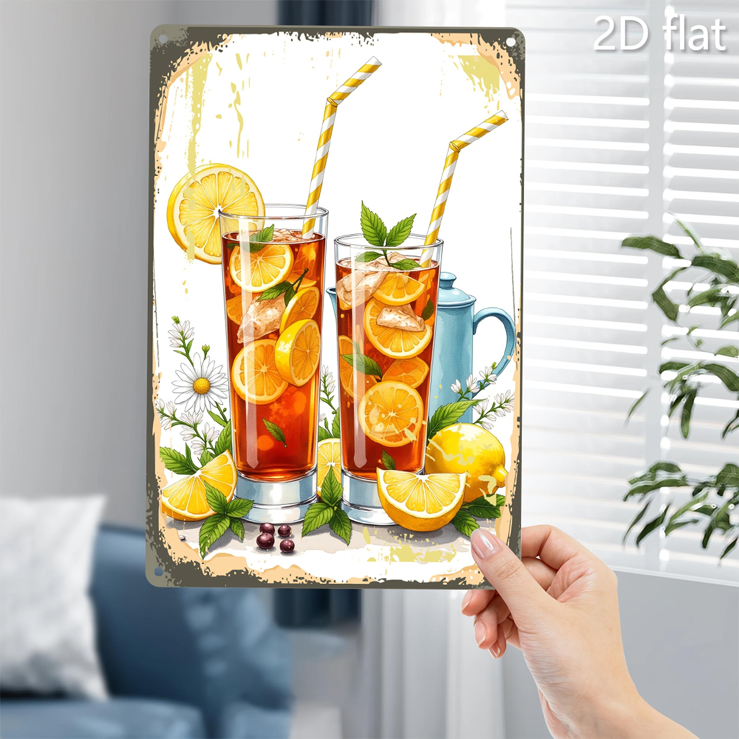 

Vintage Summer Drink Metal Tin Sign Retro Iced Tea Lemonade Wall Decor with Lemon Slices Red Berries HeavyDuty IndoorO 20x30cm（7.8x11.8inch）
