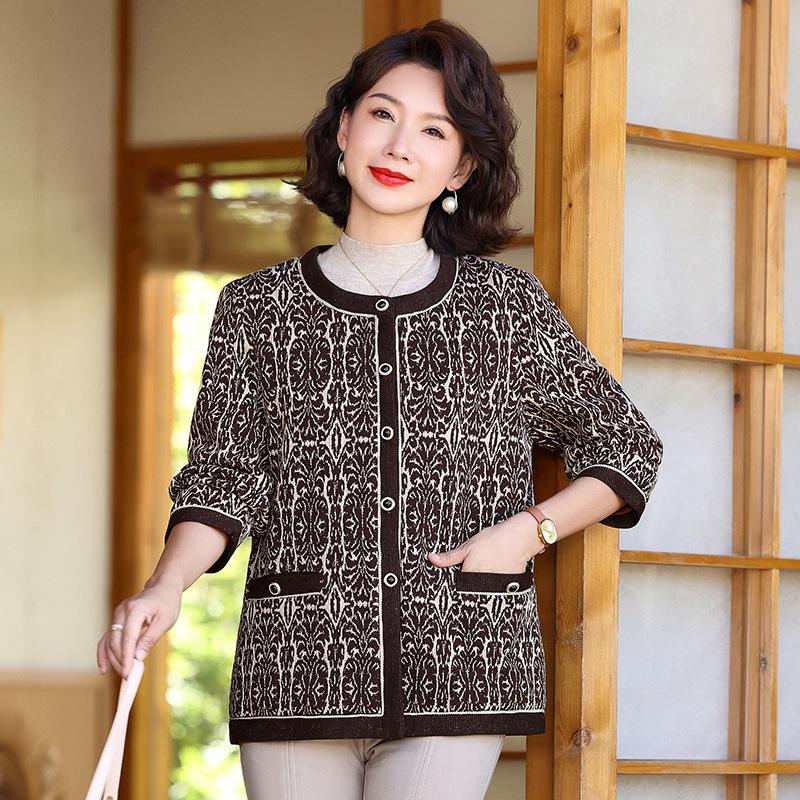 

Women s Spring & Autumn Short Jacket for Middle-Aged Moms (Ages 40-50) - Fashionable Short Style 3XL (125-140 jin) кавовий