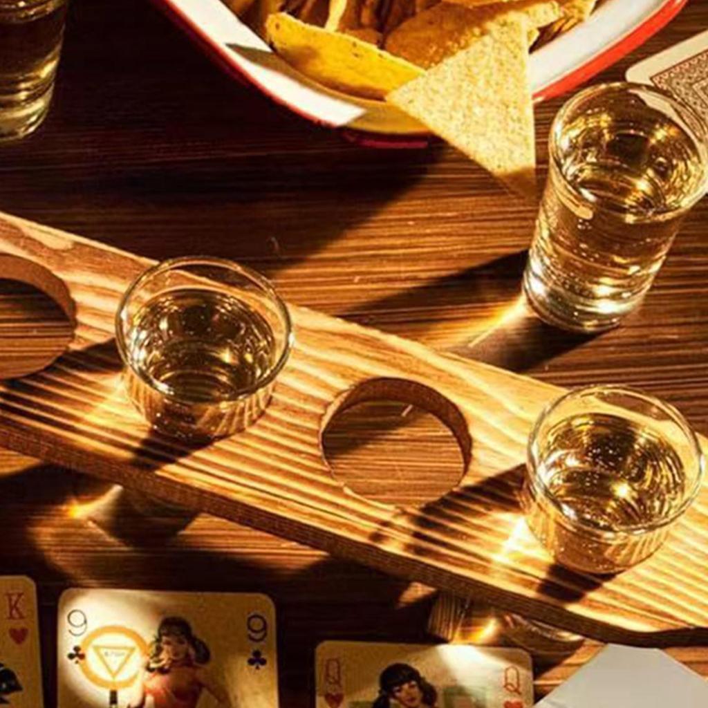 Tequila Serving Tray Wooden Whiskey Tray With 6 Glasses Glass Cup Rack Serving Tray for Tequila Whiskey