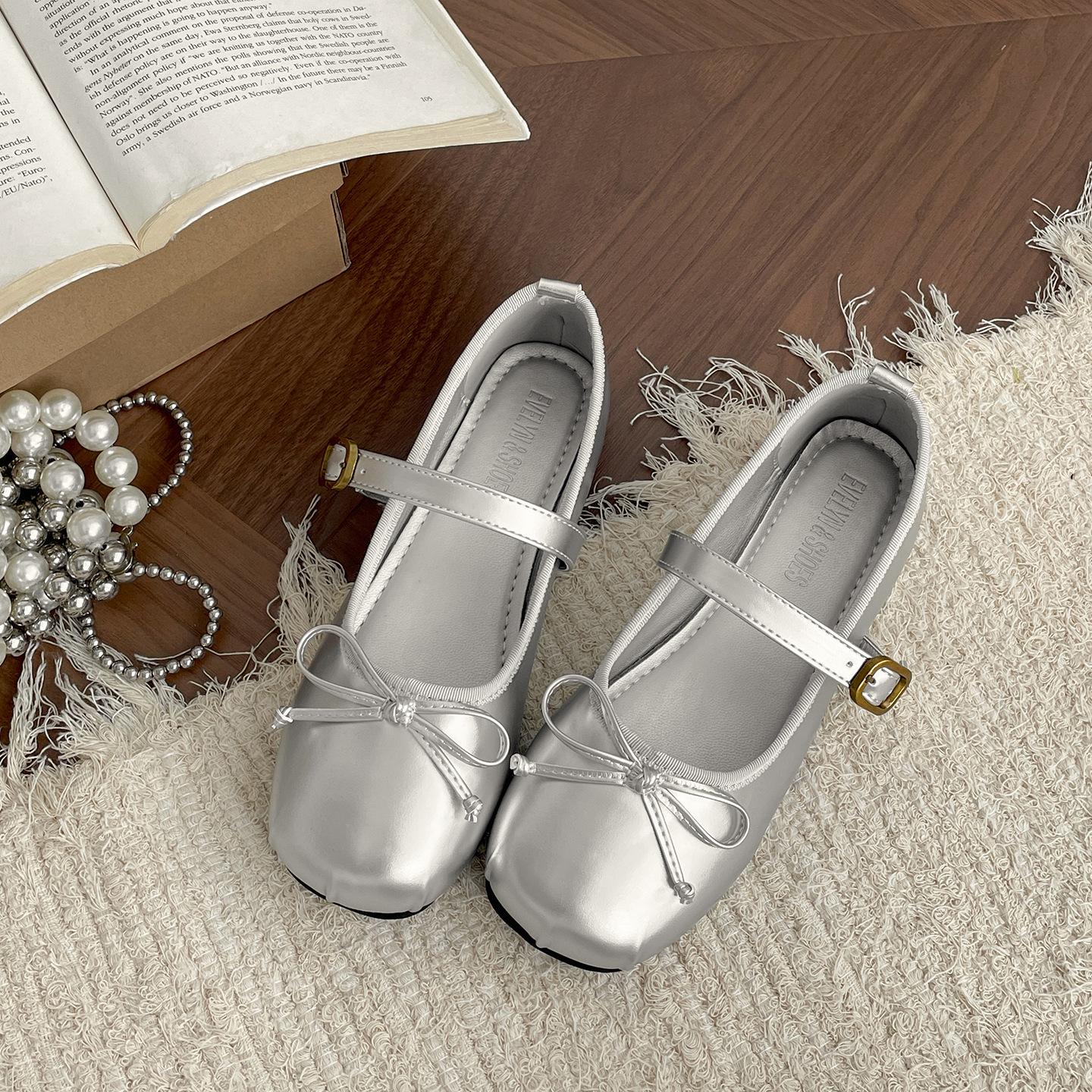 

Queen Fan Silver Ballet Style Light Mouth Low Heel Single Shoes Women s Summer 2025 New Dress French Mary Jane Shoes 40 серебряный