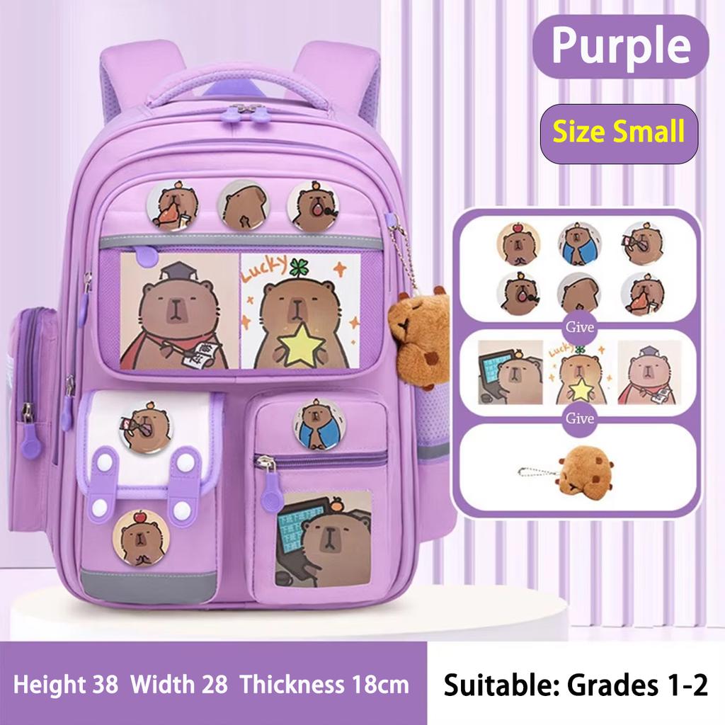 Capybara Water-Proof Backpack - Large Multi-Compartment with Lumbar Support Belt Cute Orthopedic School Bag for Teens Girls Boys