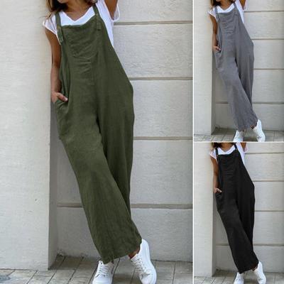 Women Jumpsuit Loose Fit Shoulder Strap Solid Color Lady Overalls Cami Romper Baggy Playsuit for Daily Wear