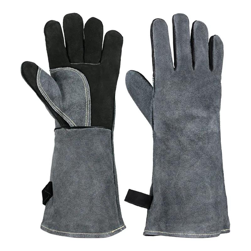 Welding Gloves Work Welder's Cowskin Leather Barbecue Gloves Grill BBQ Garden Protective Heat Resistant Long Sleeve 2415