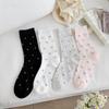 2 Pairs of Thin Mesh Small Floral Country-style Women's Mid-length Cotton Socks with Breathable Layers