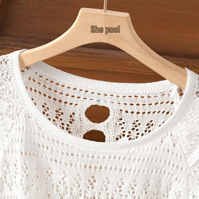 Shechi Women's Hollow-Out Knit Short Sleeve Top