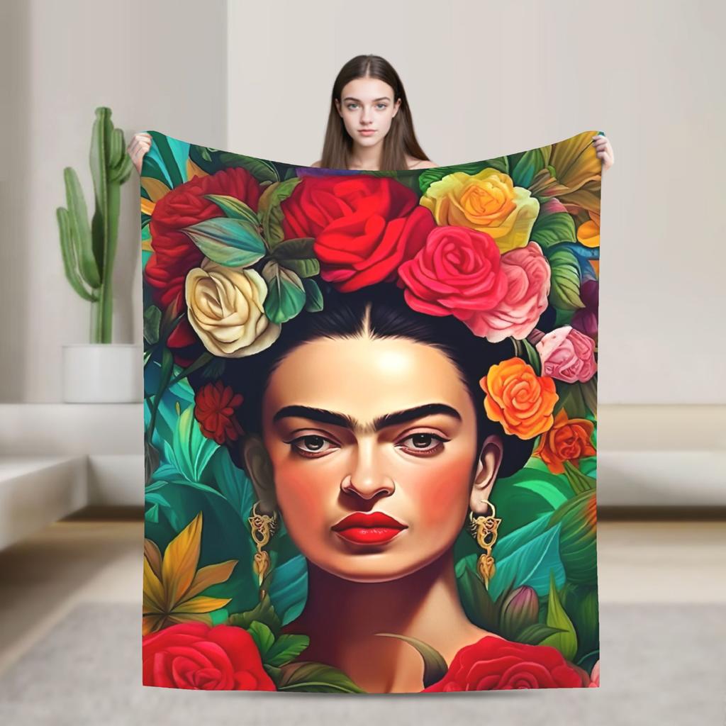 México Artista F-Frida K-Kahlo Mantas de Franela Manta Decorativa Impresionante para Sofá Ropa de Cama Sala de Estar 150*125cm Felpa Colcha Fina,