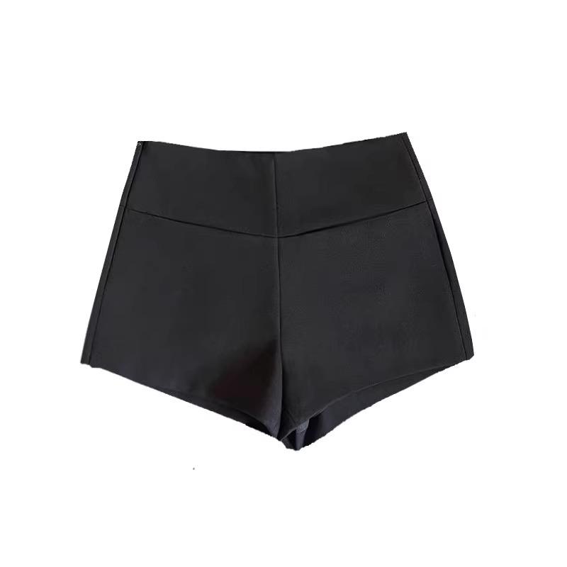 Women's High-Waist Black Elastic Hot Pants - 2024 Korean Style Spring/Autumn Collection