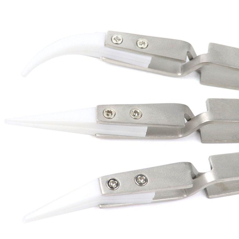 3 PCS Straight Tip Soldering Tweezers Reverse Anti-Static Tweezers Durable Ceramic Tweezer  Repair