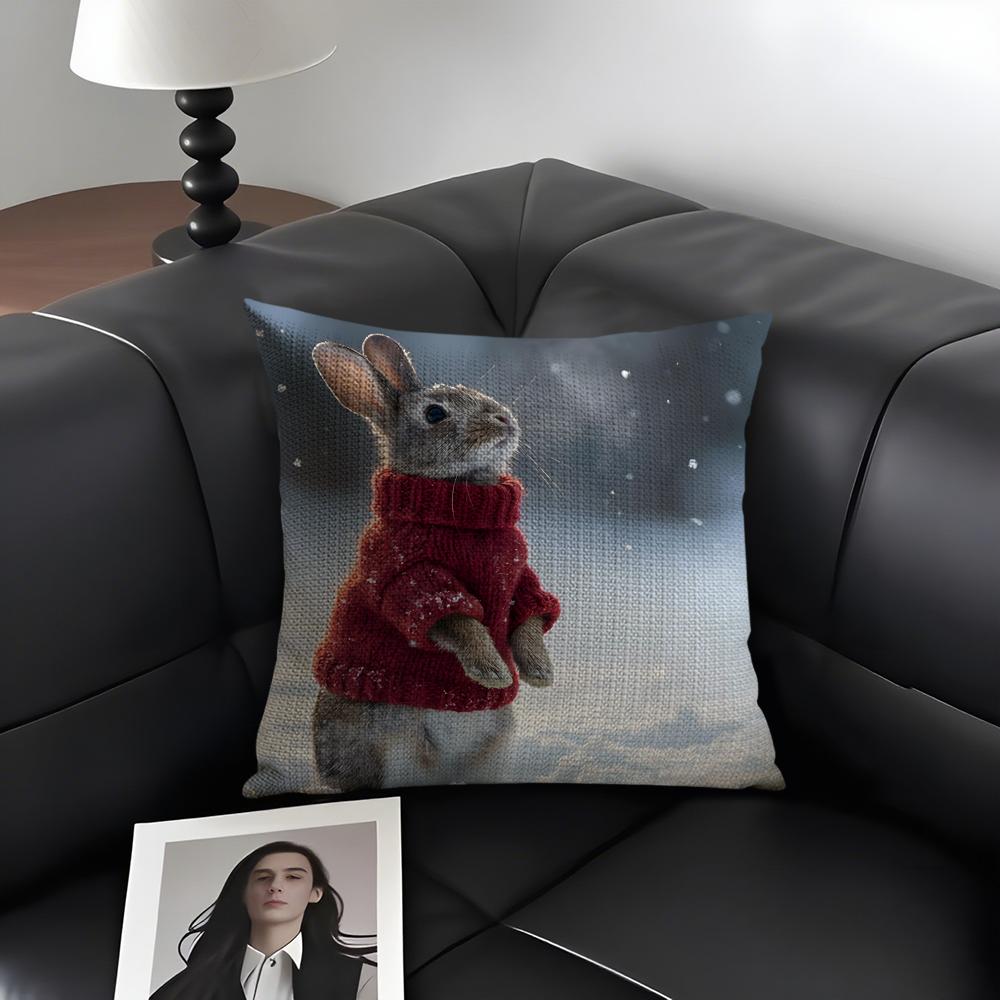Rabbit Cute Cushion Cover Natural Linen Organic Fabric DoubleSided Printing Sofa Home Decor Gift Pillow Case