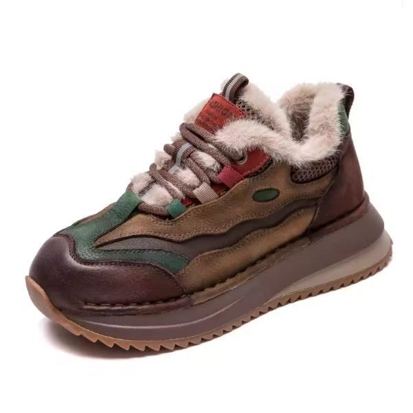 

Fashion Genuine Leather Women Boots Lady Platform Flats Plush Warm Causal Autumn Winter Fashion Thick Bottom Sneakers Shoes 40 зелёный