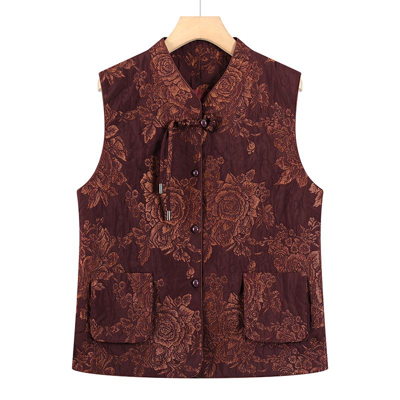 

Mom s Chinese-Style Sleeveless Vest: Elegant Spring & Autumn Outerwear for Middle-Aged and Elderly Women. 5XL (145-160 Jin)