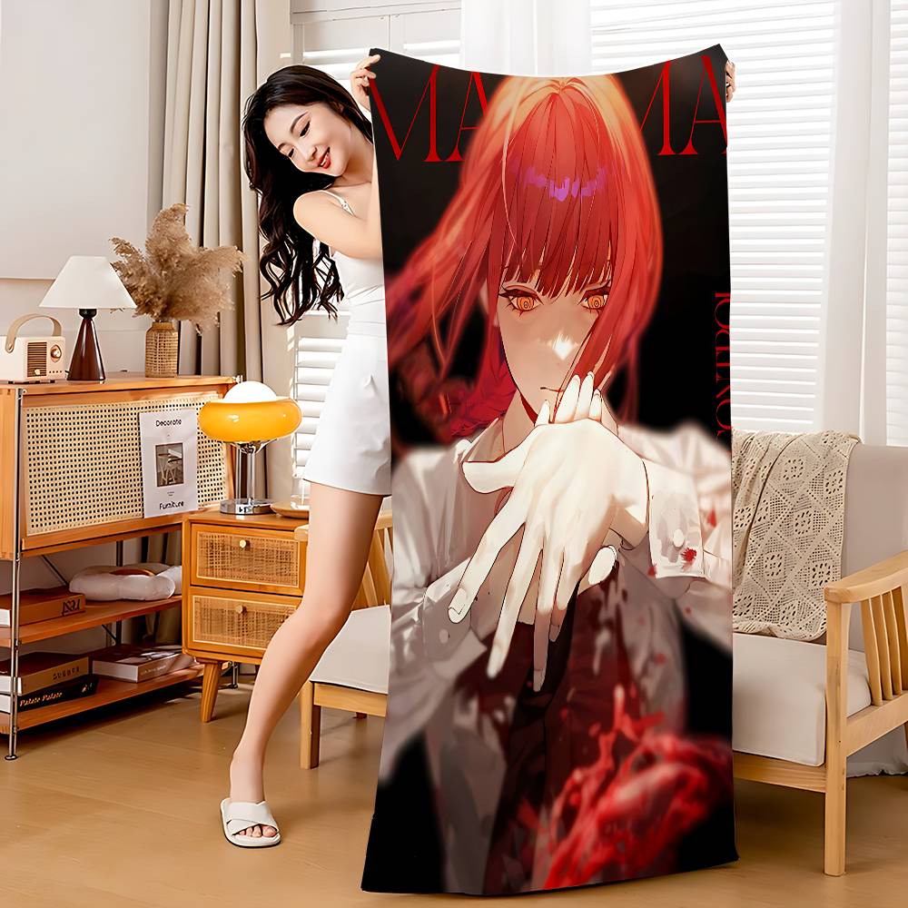 Anime M-Makima C-Chainsaw M-Mans Microfiber Blanket Quick Drying Beach Towels Oversized Printing Super Absorbent Pool Towel Blanket