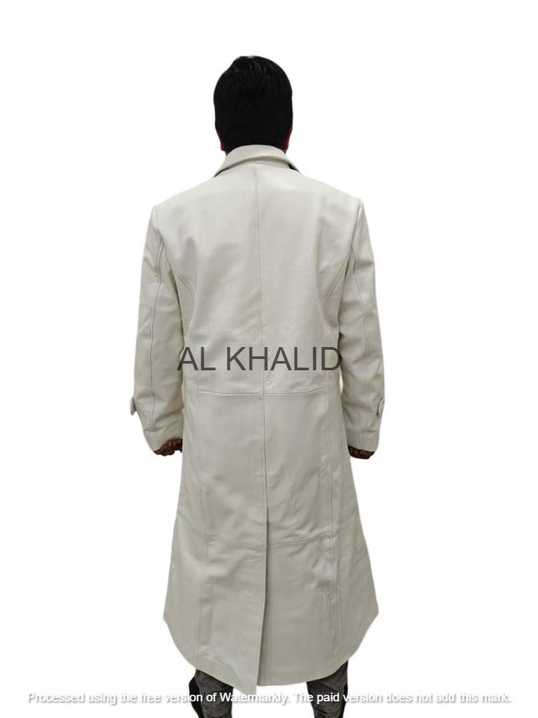 Ręcznie robiony Formalny Codzienny Roboczy Męski Płaszcz Trencz Stylowy Biały Prawdziwa Ręcznie Robiona Skóra