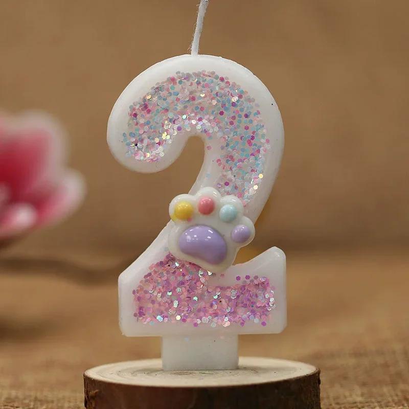 Cute Cat Paw 0-9 Number Cake Candle Birthday Candle Number Candles Cake Topper Girl Boy Children Birthday Party Cake Decoration