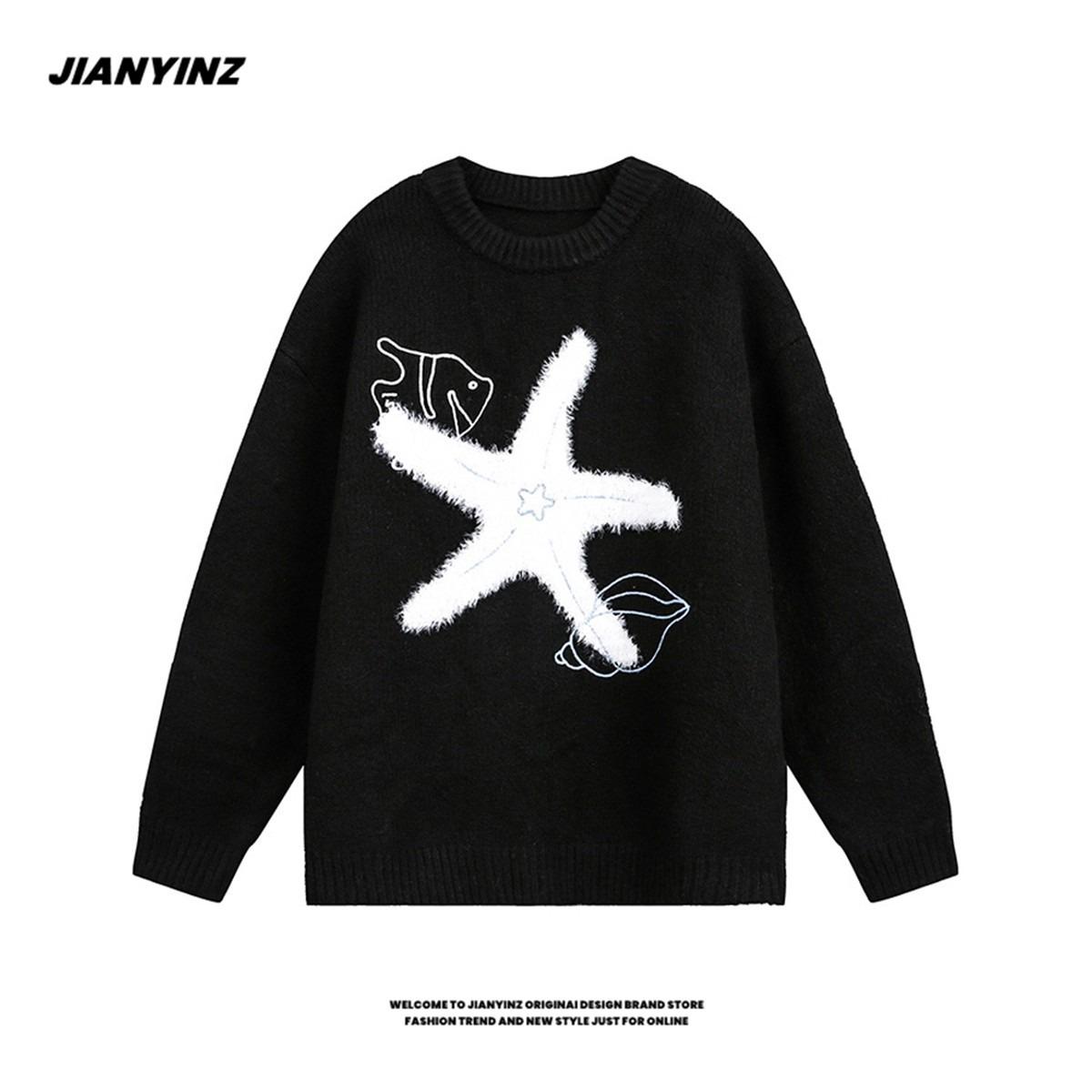 

Arctic Velvet Star Jacquard Pullover – Cozy Loose Fit Round Neck Sweater for Autumn/Winter XXXL чорний