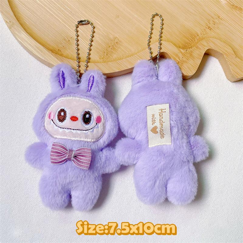 

Милая плюшевая кукла-монстр Labubu, брелок для ключей, мультяшный рюкзак, брелок, украшение, подарки на день рождения лавандовый