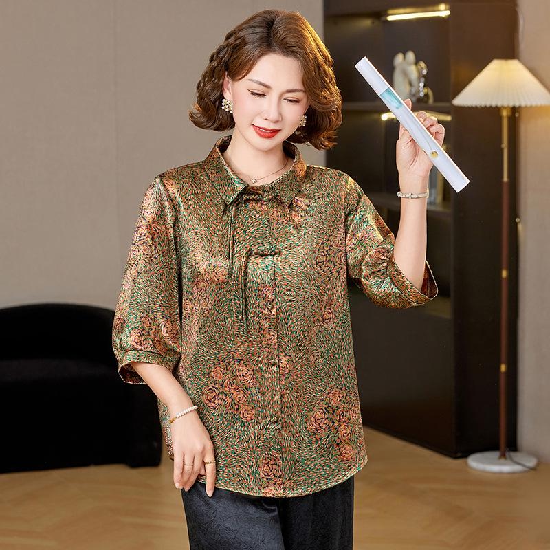 

Elegant Summer Three-Quarter Sleeve Cardigan Top for Mature Women XL зелёный