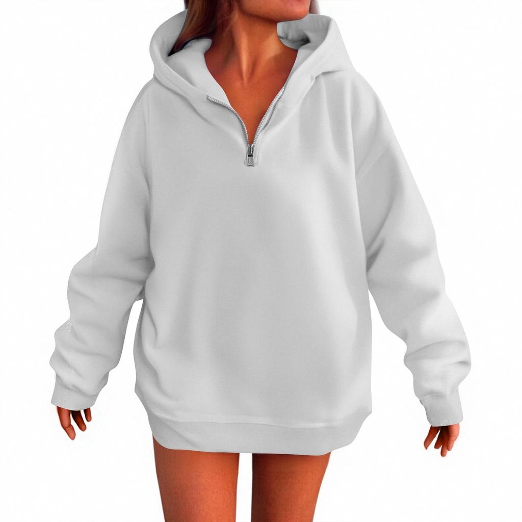 Women's Fashion Casual Long Sleeve Solid Color Hooded Sweatshirt Tops