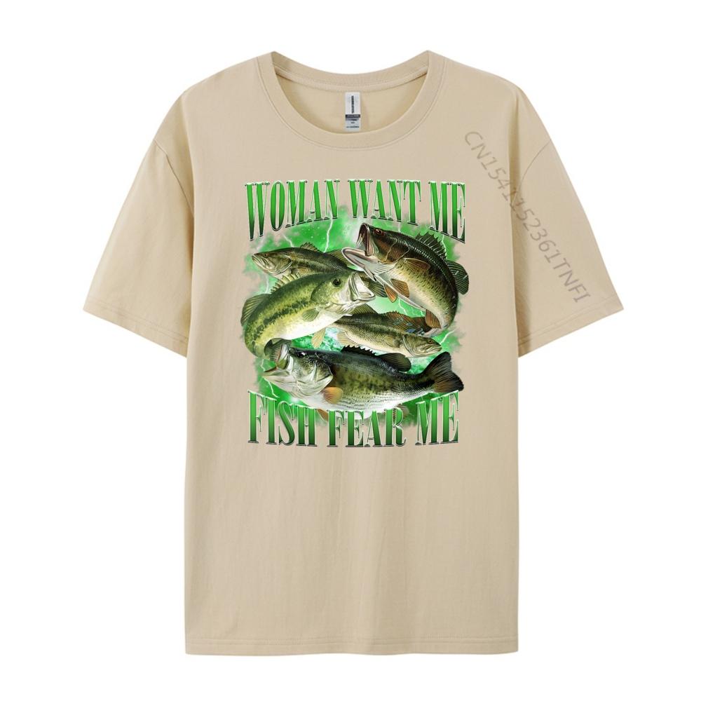 Vintage Want Me Fish Bass Fear Me Funny Lover Fishing Fashion T Shirt Men Skinfriendly and Soft Camisetas De Hombre Large Size