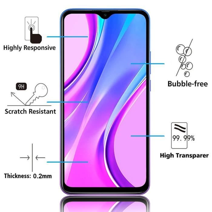 Film de protection d'écran - VCOMP - Pack de 2 - Verre Trempé - Noir - Xiaomi Redmi 9 6.53"