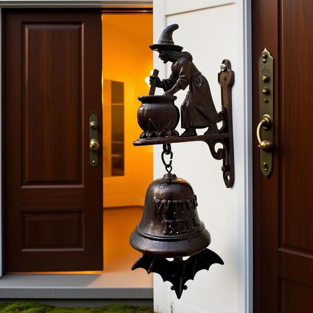 Vintage Witch Doorbell Cast Iron Halloween Door Hangers Bell for Gothic Home Decoration