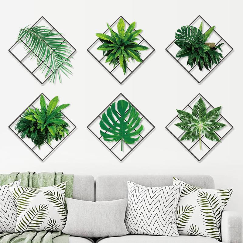 Wall Sticker Greenery Grid Plant Flowers Botanical Style Vinyl Art for Living Room Bedroom Home Decor Wall Mural Painting