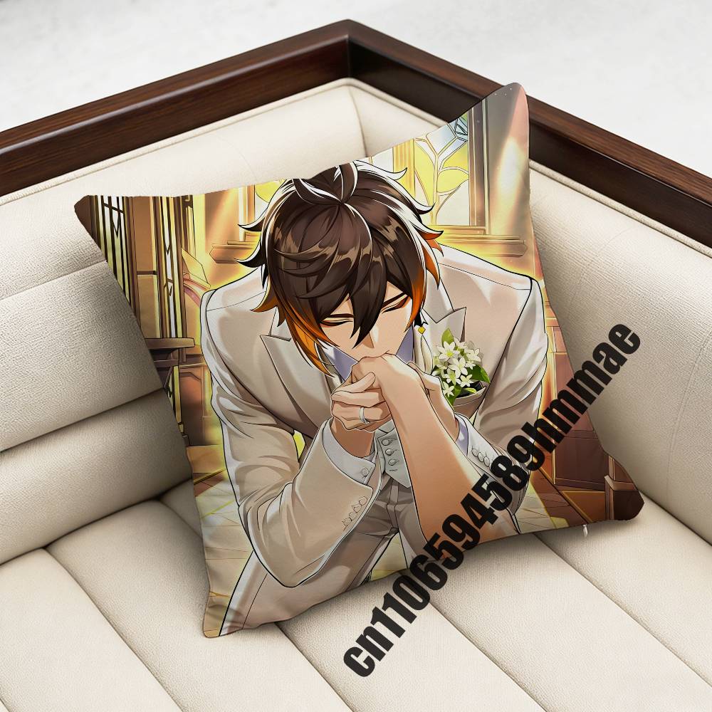 Genshin Impact Zhongli Throw Pillow Case Sham 45X45Cm 35X35Cm Square Bedroom Pillowcase Cushion Cover