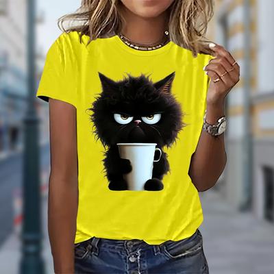 Women Summer T Shirt  Print Fried Kitten  Short Sleeve Tees Casual   Printed  Tops