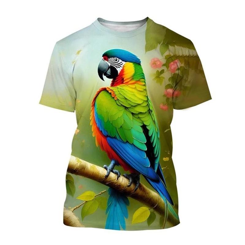 T-Shirts for Children 3D Printed Cute Parrot T-Shirt Fun Children's Clothing Summer Casual Crew Neck Short Sleeves Kids Clothes