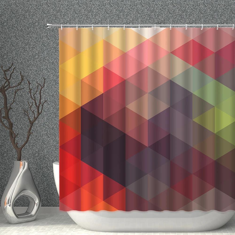 Colorful Geometry Shower Curtain Set Nordic Style Bath Curtains Waterproof Fabric Bathroom Screen Bathtub Home Decor With Hooks