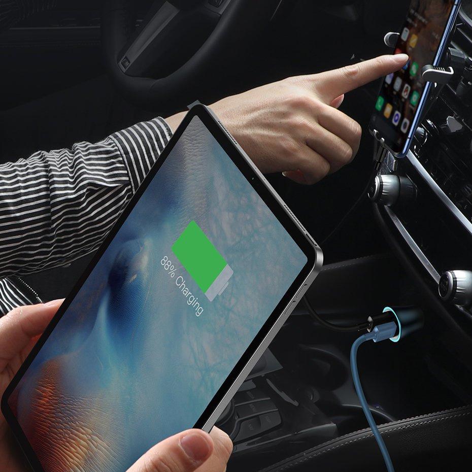 Baseus Pro Dvouportová nabíječka do auta 40W USB-C & USB-A s kabelem - Šedá | Podpora PD QC 4.0+ SCP FCP AFC