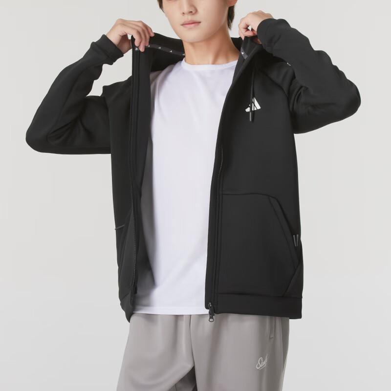 Adidas Solid Color Letter Logo Printed Hooded Long Sleeve Jacket Men Jacket Black IX5706