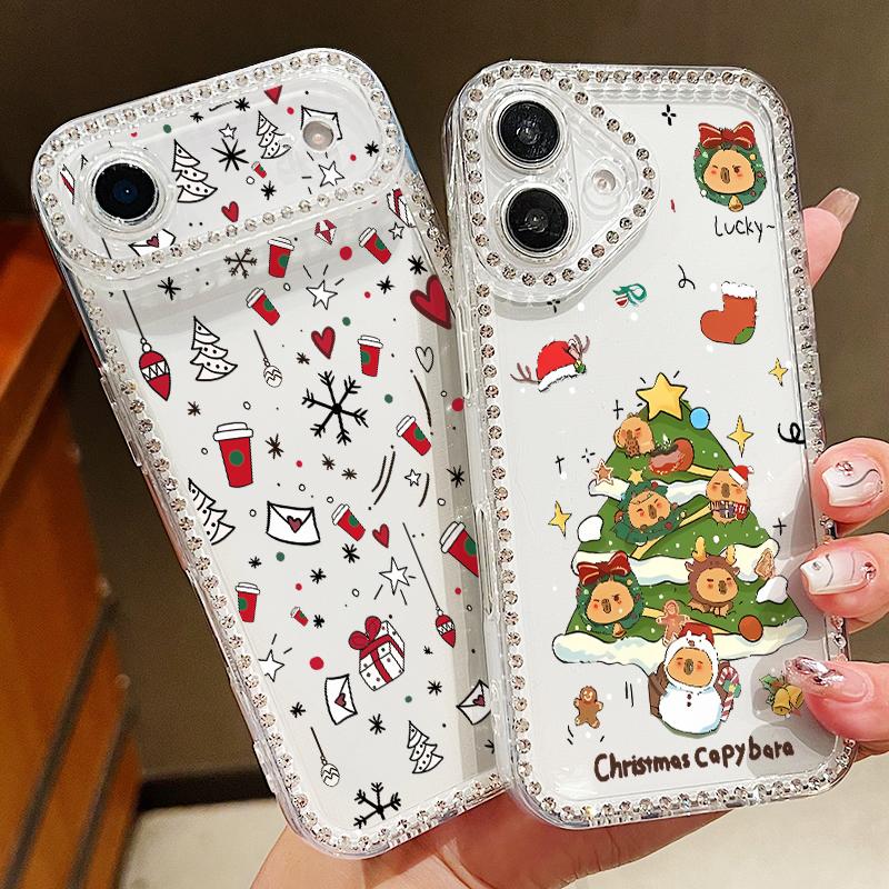 For iPhone 16 Pro Max Case Christmas Tree Pattern Diamond Cover For iPhone 17 Aiir 15 14 13 16 17 16e Funda iPhone17 Pro Max