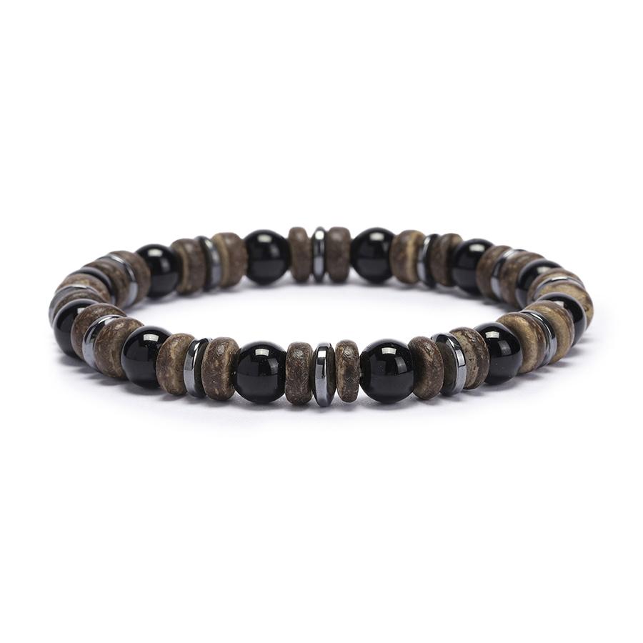 

New Men Fashion Strand Bracelet Natural Onyx Tiger Eyes Blue Howlite Stone Wooden Coconut Beads Braslet Versatile Accessories 19-20cm