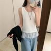 Frühling/Sommer 2025 Damen Ärmelloses Layering-Top mit Spitzensaum